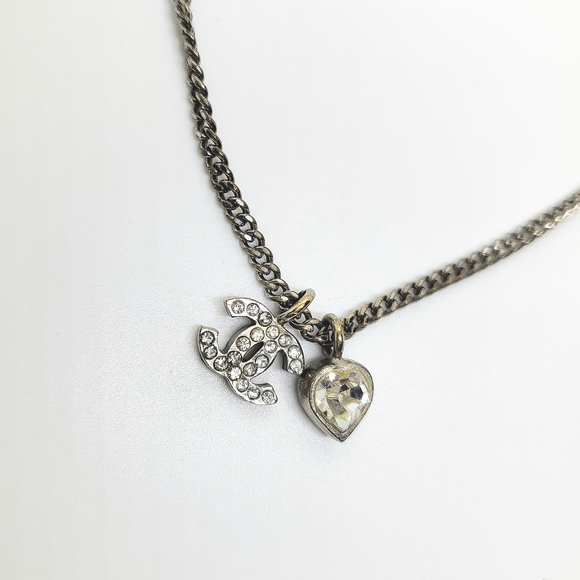 CHANEL Silver Crystal Heart CC Coco Pendant - Picture 6 of 8